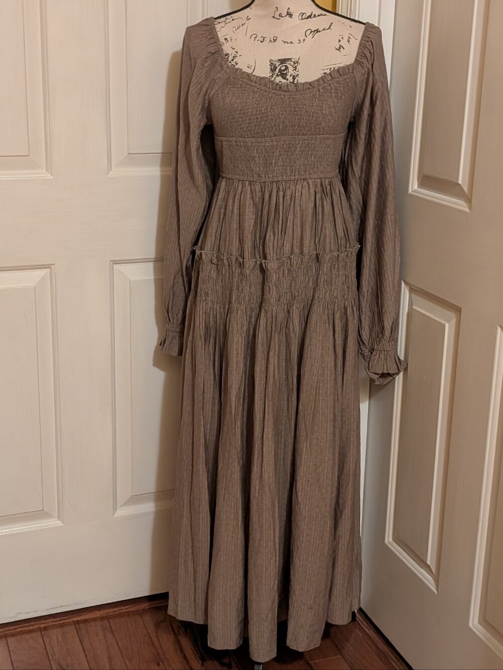 Promesa Love Story Smocked Tonal-Stripe Midi Peasant Dress
